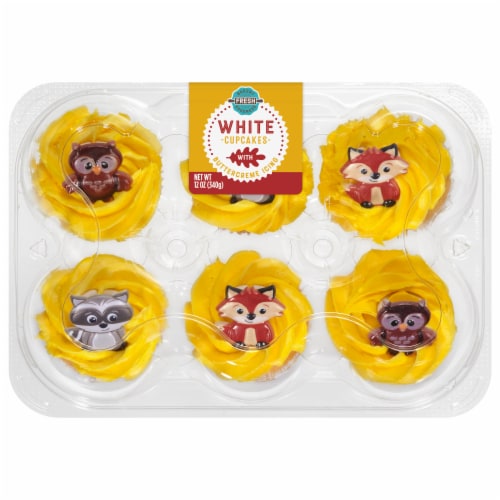 Bakery Fresh Autumn White Cupcakes with Yellow Icing 6 Count Perspective: left
