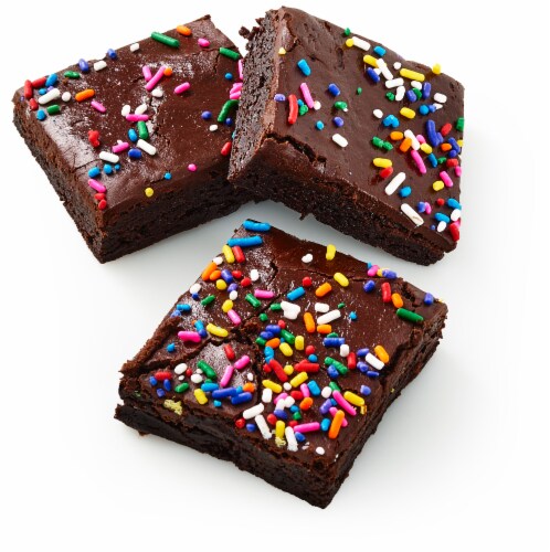 Bakery Fresh Goodness Fudge Iced Brownies with Rainbow Sprinkles Perspective: left