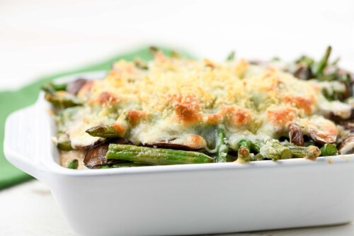 Home Chef Side Dish Cheesy Green Bean Casserole with Pan Roasted Mushrooms Perspective: left