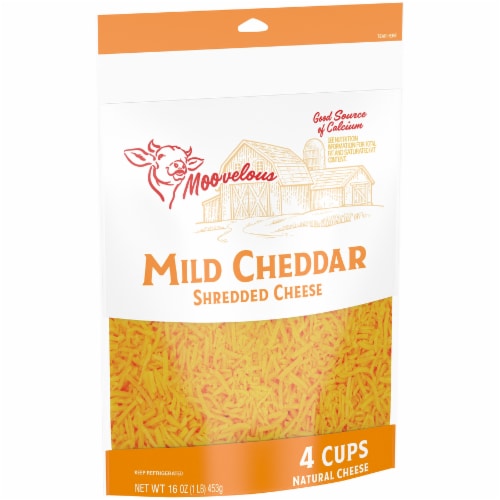 Moovelous Mild Cheddar Shredded Cheese Perspective: left