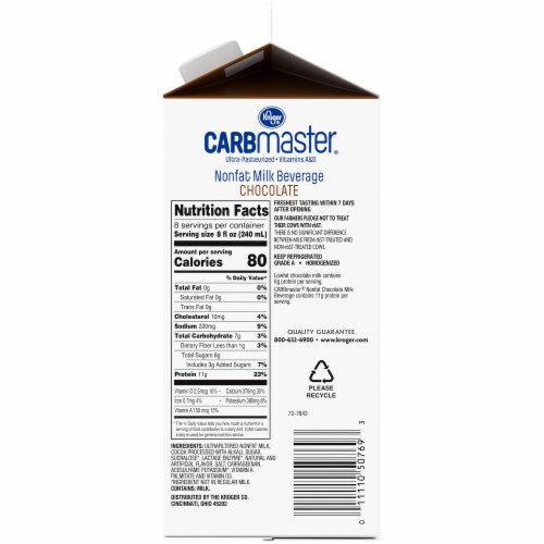Kroger® CARBmaster® Lactose Free Non-Fat Chocolate Milk Beverage Half Gallon Perspective: left