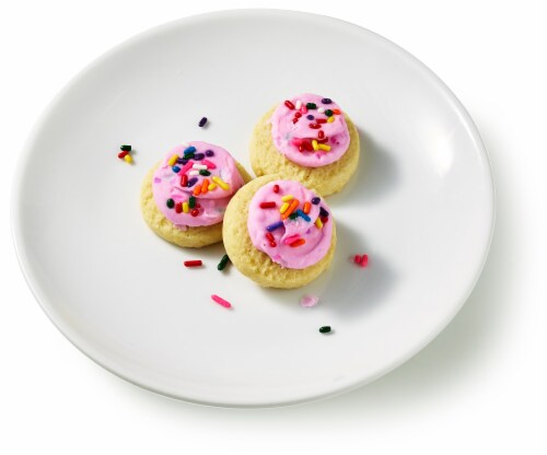 Bakery Fresh Valentine's Vanilla Pink Mini Frosted Cookies Perspective: left
