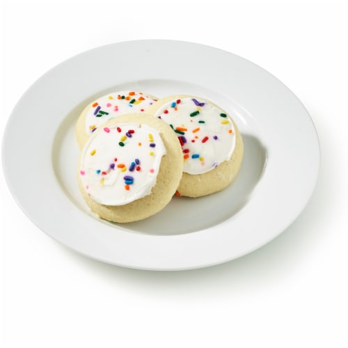 Bakery Fresh White Frosted Rainbow Sprinkle Cookies Perspective: left