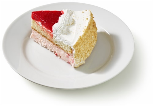 Bakery Fresh Strawberries & Cream Ice Cream Cake Slice Perspective: left