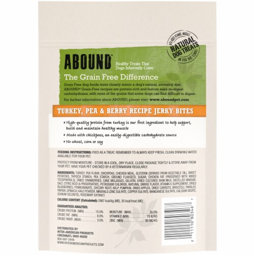 ABOUND® Grain Free Jerky Bites Dog Treats Turkey Pea & Berry Perspective: left