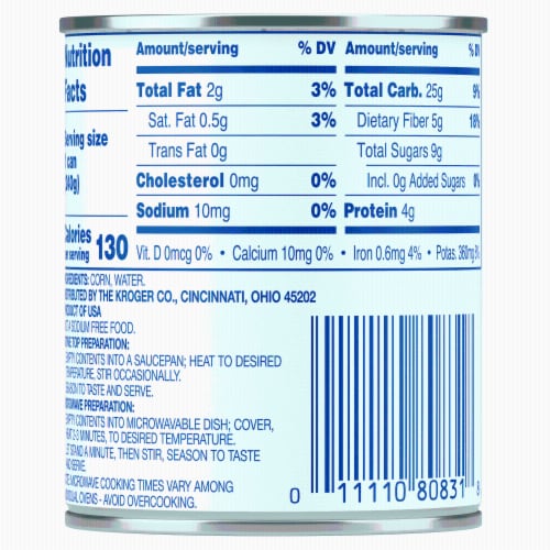 Kroger® No Salt Added Whole Kernel Sweet Golden Corn Perspective: left