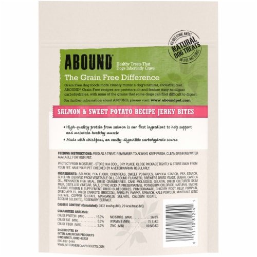 ABOUND® Grain Free Jerky Bites Dog Treats Salmon & Sweet Potato Perspective: left
