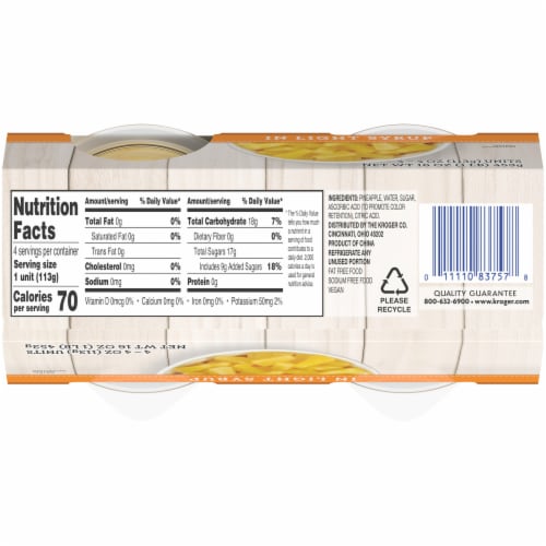 Kroger® Pineapple Tidbits Cups in Light Syrup Perspective: left