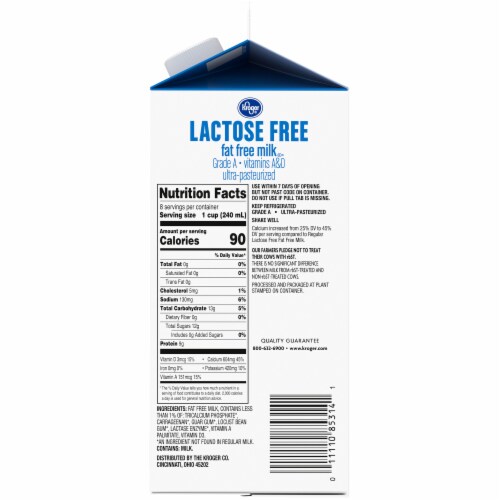 Kroger® Lactose Free Calcium Enriched Fat Free Milk Half Gallon Perspective: left