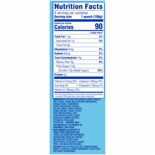 Kroger Strawberry Banana Low Fat Yogurt Pouches Perspective: left