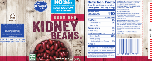 Kroger® No Salt Added Dark Red Kidney Beans Perspective: left