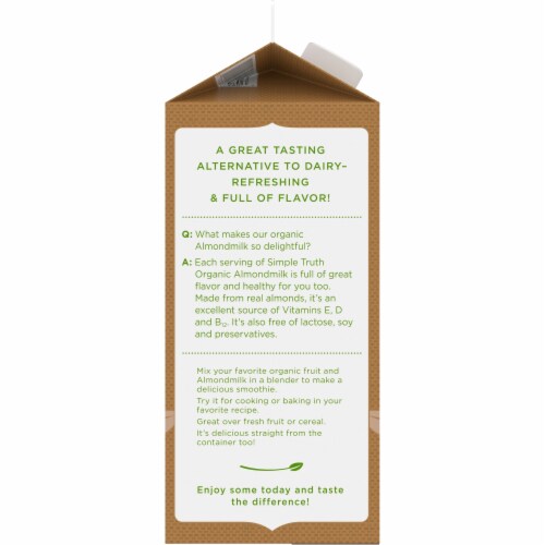Simple Truth Organic™ Dairy Free Organic Unsweeted Original Almond Milk Half Gallon Perspective: left