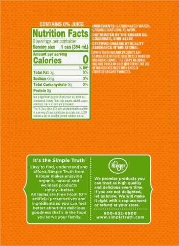 Simple Truth Organic™ Orange Vanilla Flavored Seltzer Water Cans Perspective: left