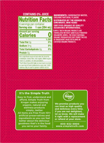 Simple Truth Organic Strawberry Watermelon Flavored Seltzer Water Cans Perspective: left