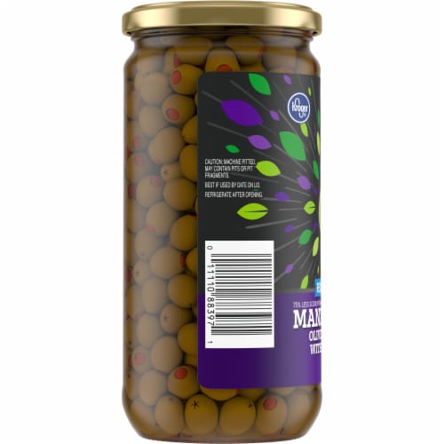 Kroger® Gluten Free Reduced Sodium Manzanilla Olives Stuffed With Pimiento Perspective: left