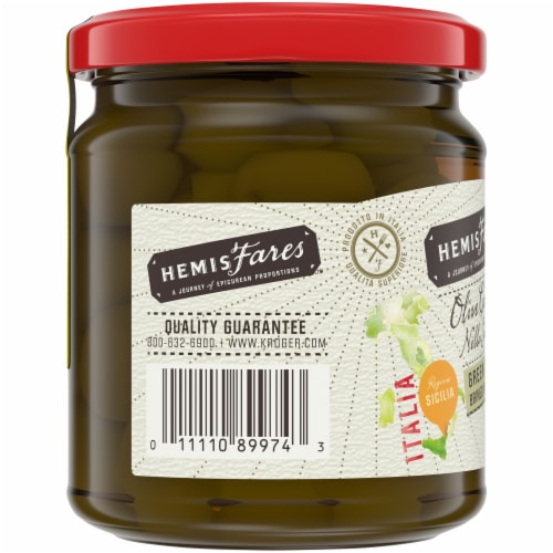 HemisFares™ Green Castelvetrano Olives (Pitted) Perspective: left