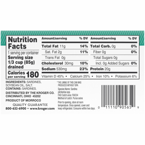 Kroger® Skinless & Boneless Sardines in Soybean Oil Perspective: left
