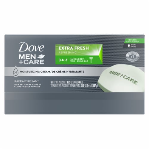 Dove Men+Care Extra Fresh Three in One Cleanser for Body Face and Shaving Bar Soap Perspective: left