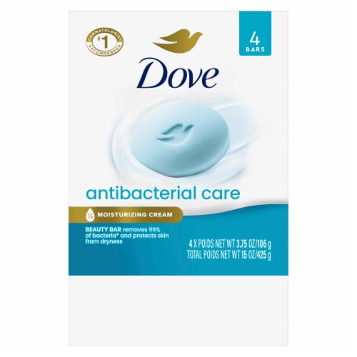 Dove Beauty Bar Soap For Clean, Moisturized Skin Antibacterial Care Removes 99% Bacteria Perspective: left