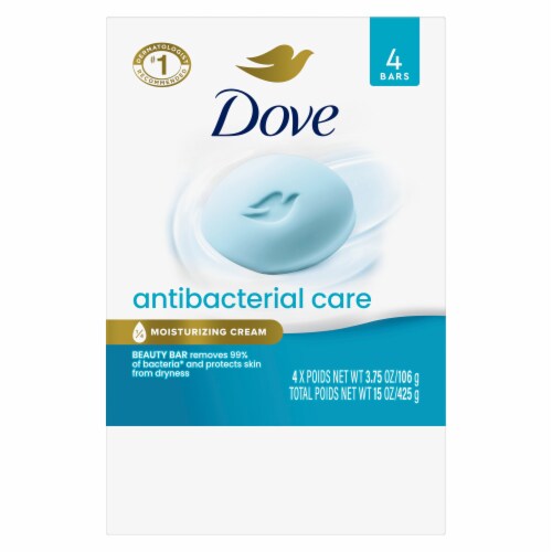 Dove Beauty Bar Soap For Clean, Moisturized Skin Antibacterial Care Removes 99% Bacteria Perspective: left