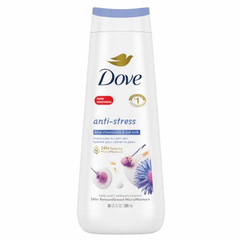 Dove Anti-Stress Blue Chamomile & Oat Milk Body Wash Perspective: left
