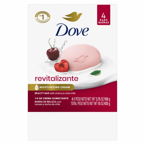 Dove Beauty Bar Soap for Revitalized Skin Revitalizante Cherry & Chia Milk A Skin Energy Boost Perspective: left