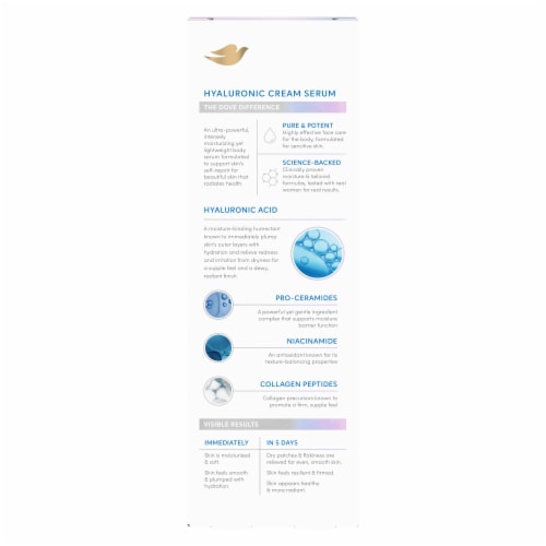 Dove Cream Serum Hyaluronic + Hydration for Extra Dry, Flaky Skin, with Pro-Ceramides, Niacinamide Perspective: left