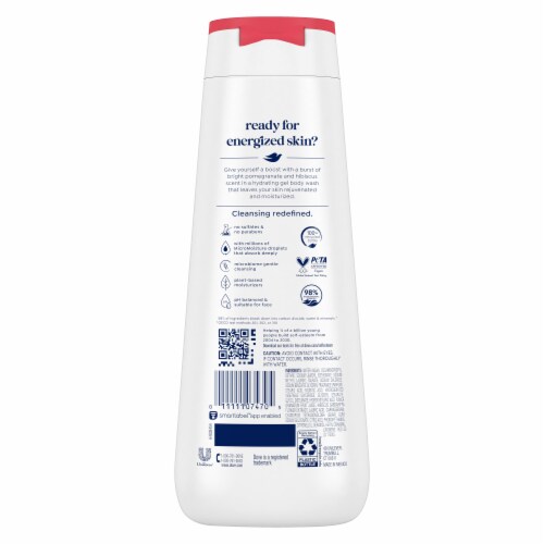 Dove Body Wash for 24hr Lotion-Soft Skin Rejuvenate Pomegranate & Hibiscus Moisturizing Cleanser Perspective: left