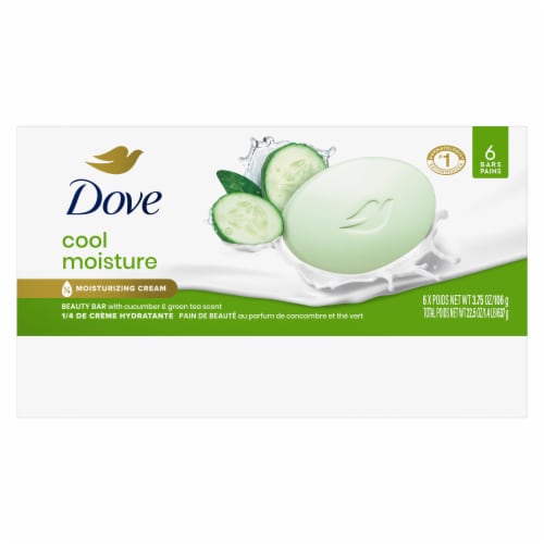 Dove Beauty Bar Soap for Cool Moisture Cucumber & Green Tea Scent Leaves Skin Refreshed Perspective: left