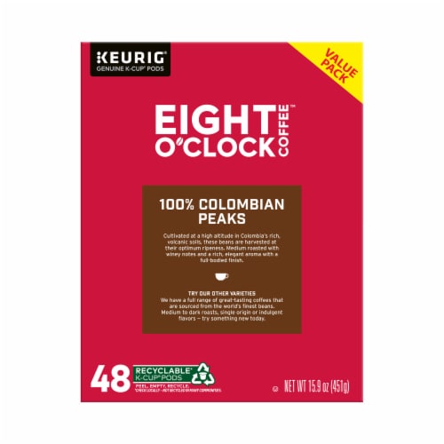 Eight O'Clock Coffee Medium Roast 100% Colombian Peaks Coffee Value Pack 48 - 0.33 oz K-Cup Pods Perspective: left