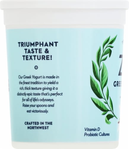 Zoi Vanilla Whole Milk Greek Yogurt Tub Perspective: left