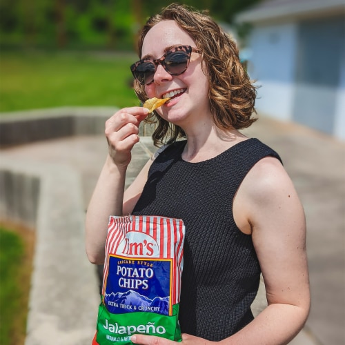Tim's Extra Thick & Crunchy Jalapeno Cascade Style Potato Chips Perspective: left