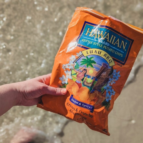 Hawaiian Brand® Luau BBQ Kettle Style Potato Chips Party Size Perspective: left