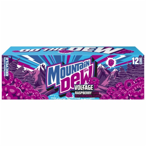 Mountain Dew® Voltage Raspberry Citrus & Ginseng Soda Cans Perspective: left