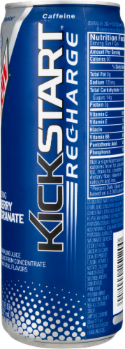 Mountain Dew Kickstart Recharge Blueberry Pomegranate Energy Drink 12 oz Can Perspective: left