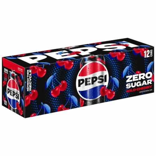 Pepsi Cola® Wild Cherry Zero Sugar Soda Cans Perspective: left