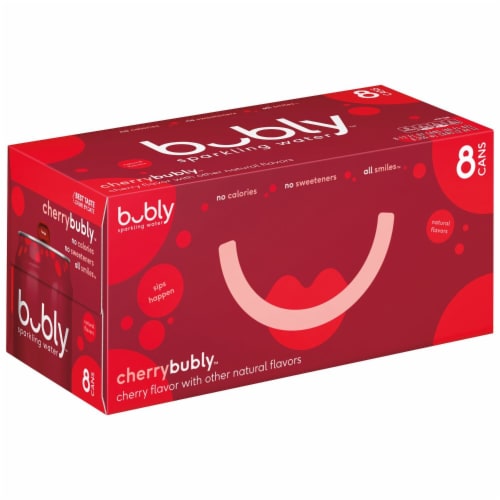 Bubly™ Cherry Flavored Sparkling Water Cans Perspective: left