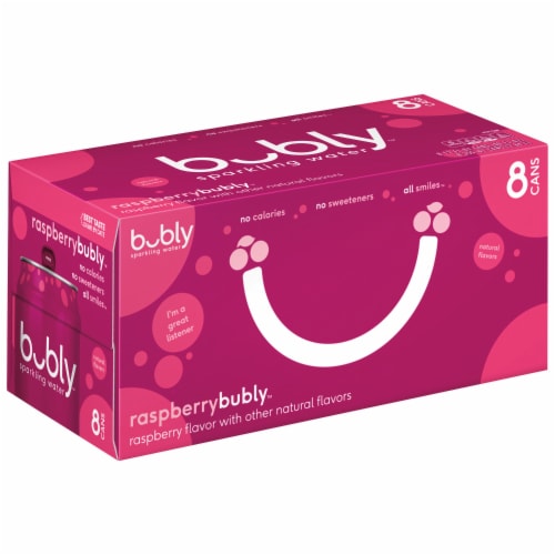 Bubly™ Raspberry Flavored Sparkling Water Cans Perspective: left