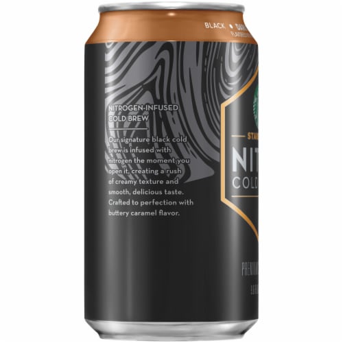 Starbucks Nitro Cold Brew Dark Caramel Premium Iced Coffee Drink Perspective: left