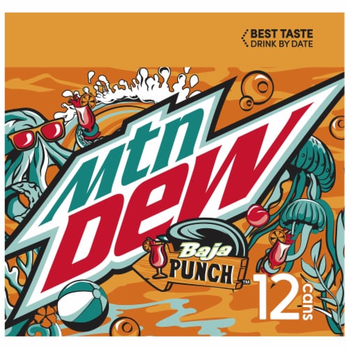 Mountain Dew Baja Punch Soda Cans Perspective: left