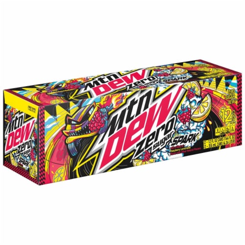 Mountain Dew® Zero Sugar Spark Raspberry Lemonade Soda Cans Perspective: left
