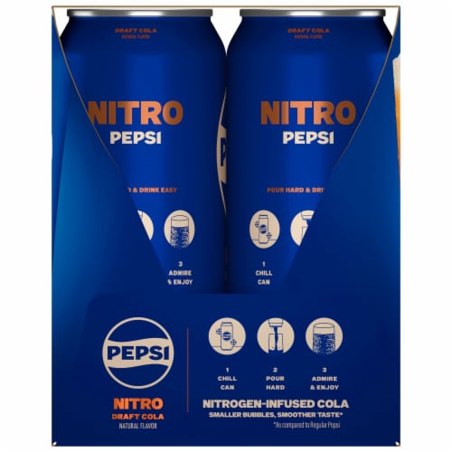 Pepsi Nitro Nitrogen-Infused Cola Draft Cola Natural Flavor 13.65 Fl Oz 4 Count Cans Perspective: left