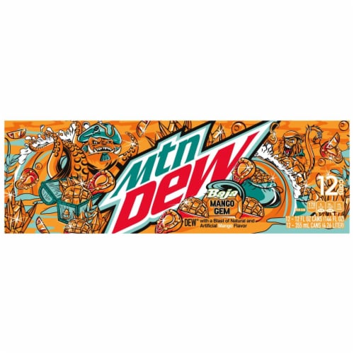 Mountain Dew Baja Mango Gem Soda Cans Perspective: left