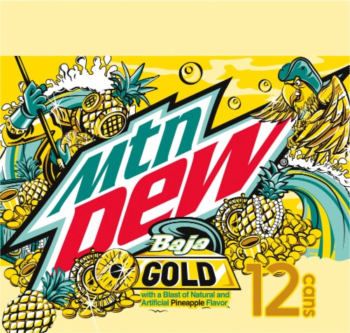 Mountain Dew Baja Gold Soda Cans Perspective: left
