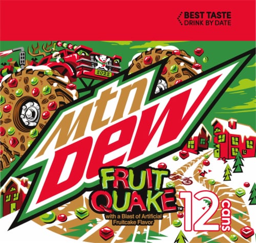 Mtn Dew Fruit Quake Soda Cans Perspective: left