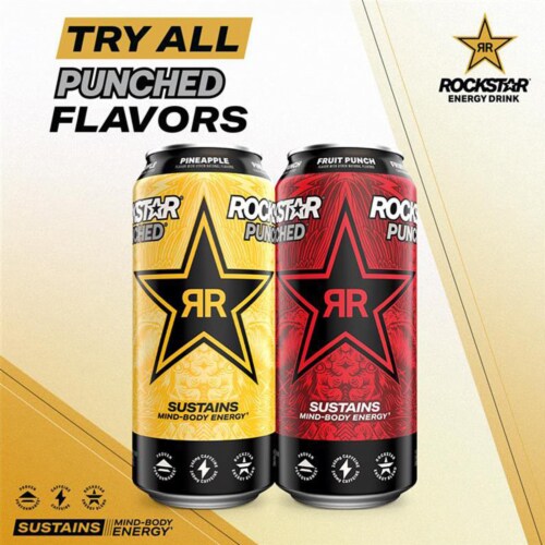 Rockstar® Punched Strawberry Peach Energy Drink Perspective: left
