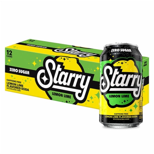Starry™ Zero Sugar Lemon Lime Caffeine Free Soda Cans Perspective: left