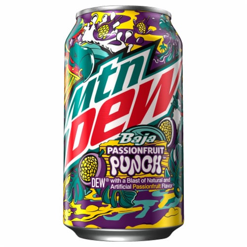 Mtn Dew® Baja Passionfruit Punch Soda Cans Perspective: left