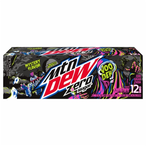Mountain Dew® Voo Dew Mystery Flavor Zero Sugar Soda Cans Perspective: left