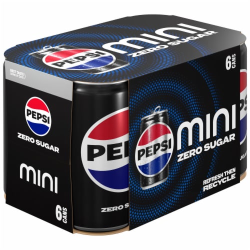 Pepsi Zero Sugar Cola Soda Pop Mini Cans Perspective: left